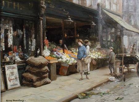 A London Street Market a Allan Douglas Davidson