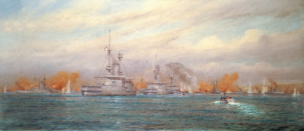 H.M.S. Albion commanded by Capt. A. Walker-Heneage completing the destruction of the outer forts of a Alma Claude Burlton Cull