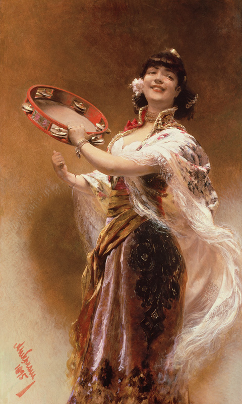 Gypsy Girl with a Tambourine a Alois Hans Schram