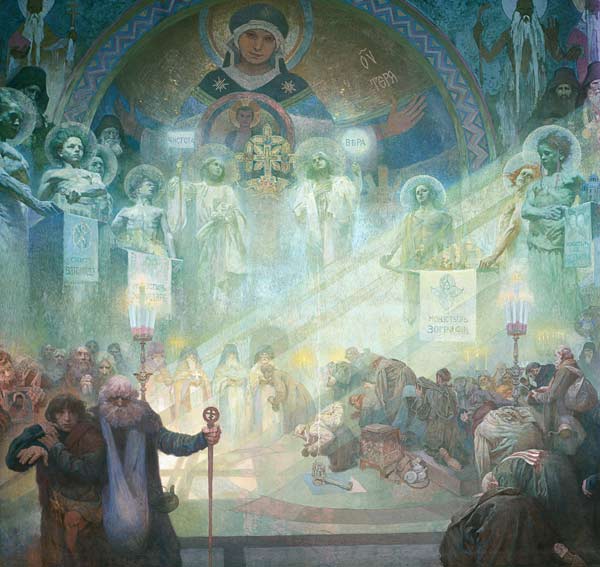 The Slavonic epic poem: In the cloister on the mountain Athos. a Alphonse Mucha