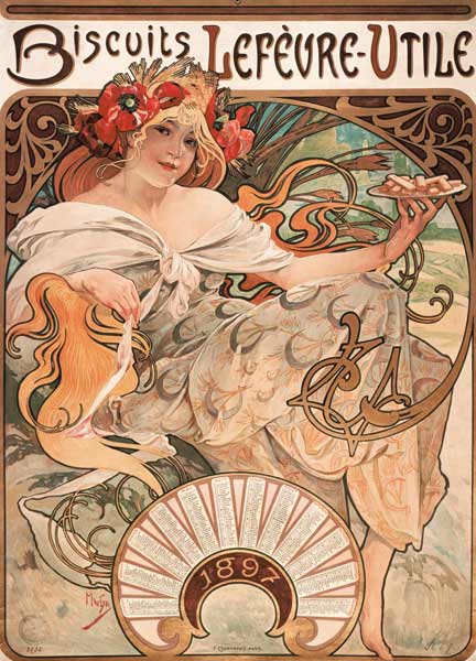 Biscuits Lefevre-Utile, 1896. (Plakat und Jahreskalender 1897).  a Alphonse Mucha