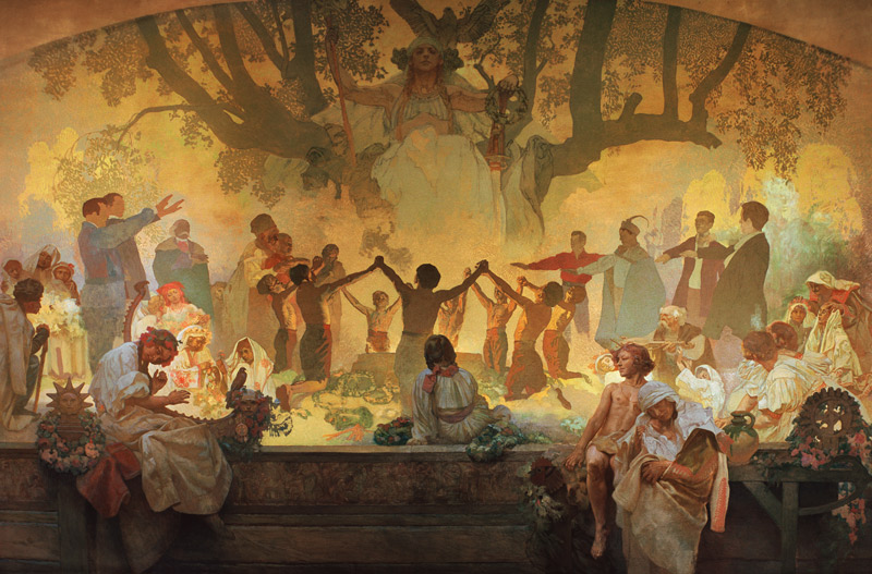 The Oath of Omladina Under the Slavic Linden Tree (The cycle The Slav Epic) a Alphonse Mucha