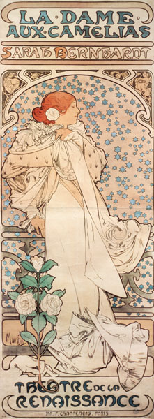 Die Kameliendame mit Sarah Bernhardt.  Plakat für das Theatre de la Renaissance. a Alphonse Mucha