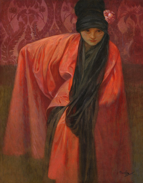 Girl in Red a Alphonse Mucha