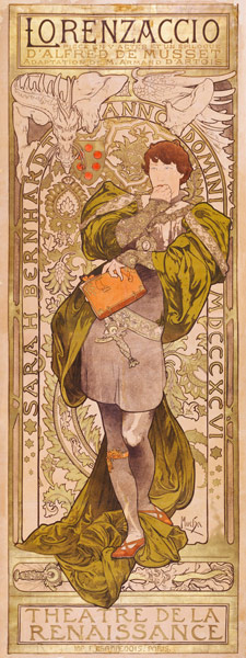 Poster pubblicitario de 'Lorenzaccio' di Alfred de Musset a Parigi. 1896 a Alphonse Mucha