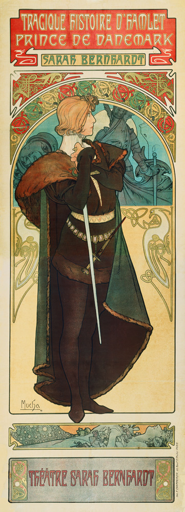 Poster for the theatre play Hamlet by W. Shakespeare in the Theatre Sarah Bernardt (Upper part) a Alphonse Mucha