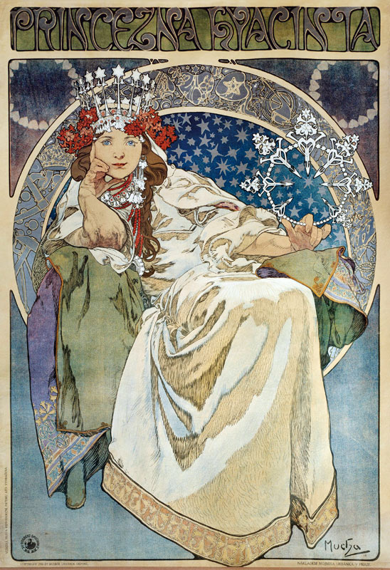 Poster by Alphonse Mucha (1860-1939) for the creation of the Ballet “Princess Hyacinthe”” by Oskar N a Alphonse Mucha