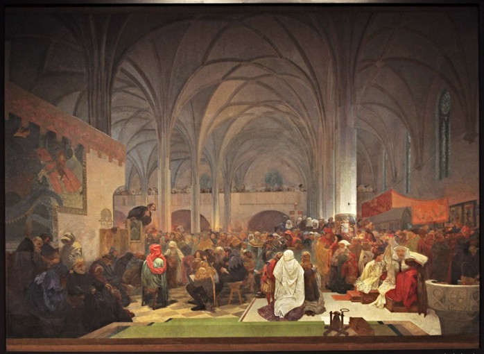 Master Jan Hus Preaching at the Bethlehem Chapel (The cycle The Slav Epic) a Alphonse Mucha