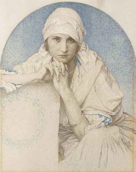 Portrait von Muchas Tochter Jaroslava (Jarca) a Alphonse Mucha