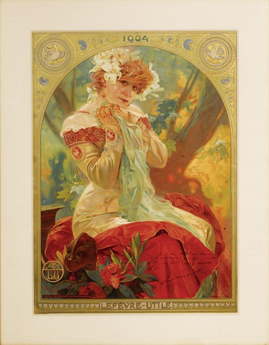 Poster for Lefèvre-Utile. Sarah Bernhardt in the role of Melissinde in "La Princesse Lointaine" by E a Alphonse Mucha
