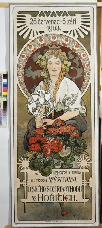 Poster Vystava ceského ... (exhibition of the north-east Czechia in Honce) a Alphonse Mucha