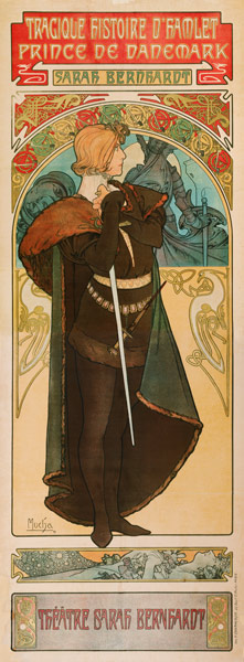 Bernhardt, Sarah  franz.Schauspielerin Paris 22.10.1844 - ebd. 26.3.1923. - Sarah Bernhardt als Haml a Alphonse Mucha