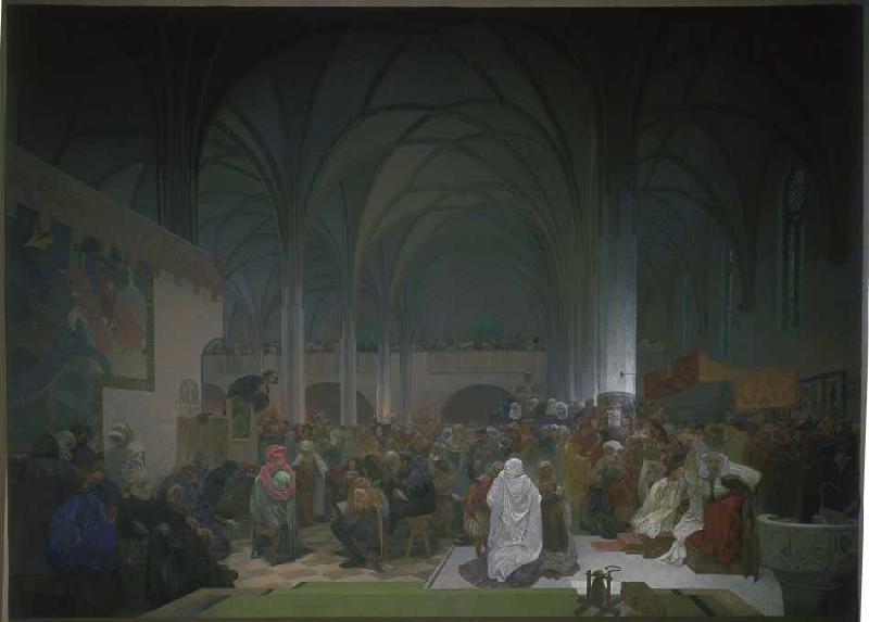 The Slavonic epic poem: The sermon Jan Hus ' in the Bethlehemskapelle 1916 a Alphonse Mucha