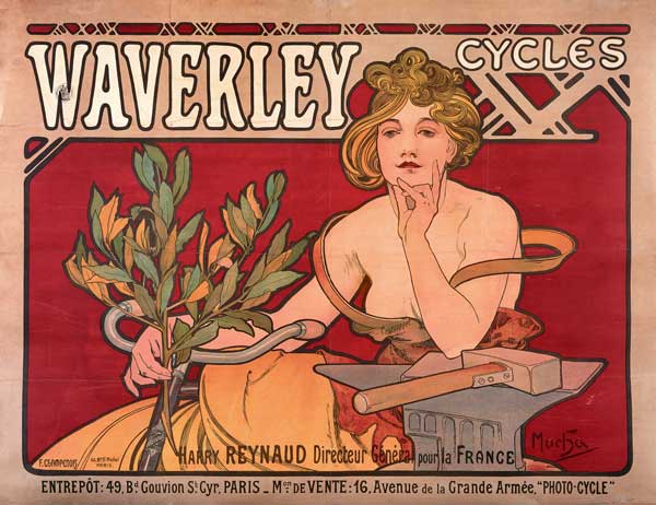 Poster advertising ''Waverley Cycles'' a Alphonse Mucha