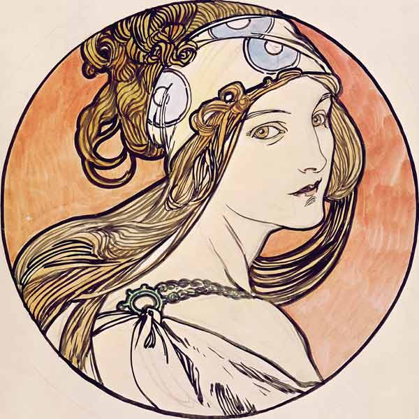 Woman with a Headscarf a Alphonse Mucha