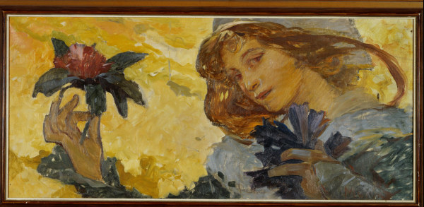 Woman with rose.  a Alphonse Mucha