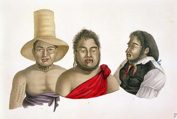 Portraits of chiefs of the Sandwich Islands, from 'Voyage autour du Monde (1817-20)', by Louis Claud a Alphonse Pellion
