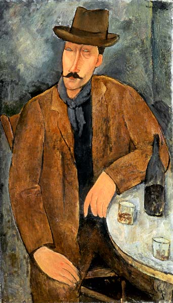 A seated man leaning on a table a Amadeo Modigliani