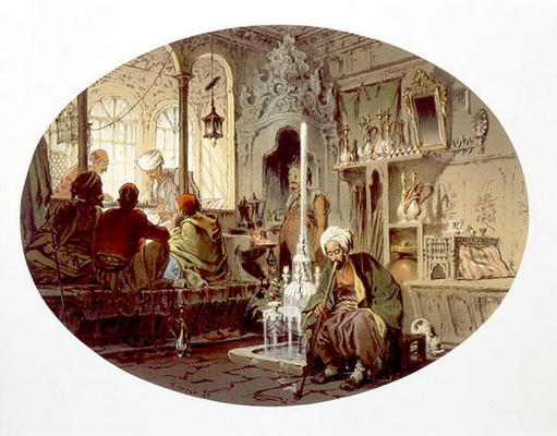 Ottoman Coffee House, 1862 (colour litho) a Amadeo Preziosi