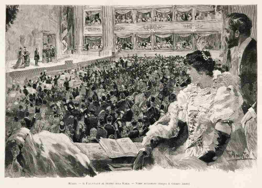 Giuseppe Verdi acclaimed in Teatro della Scala of Milan, following a performance of the opera Falsta a Amato Gennaro