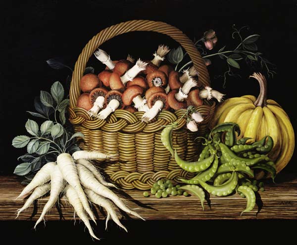 Basket of mushrooms a  Amelia  Kleiser