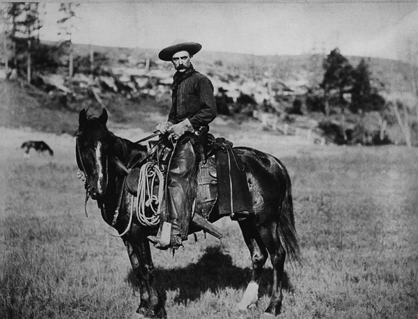 Cowboy riding a horse in Montana, USA, c. 1880 (b/w photo)  a American Photographer