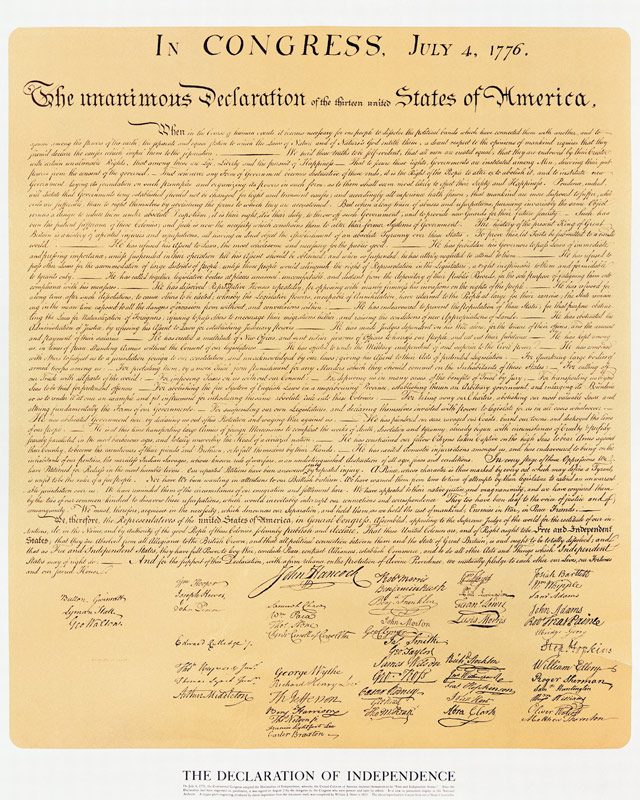 Declaration of Independence of the 13 United States of America of 1776 a Scuola Americana