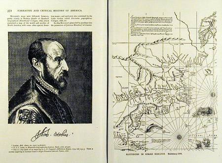 Abraham Ortel Oretelius (1527-98) and his world map of 1569, illustration from 'Narrative and Critic a Scuola Americana