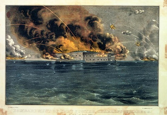 Bombardment of Fort Sumter, Charleston Harbour, 12th & 13th April 1861, pub. Currier & Ives a Scuola Americana