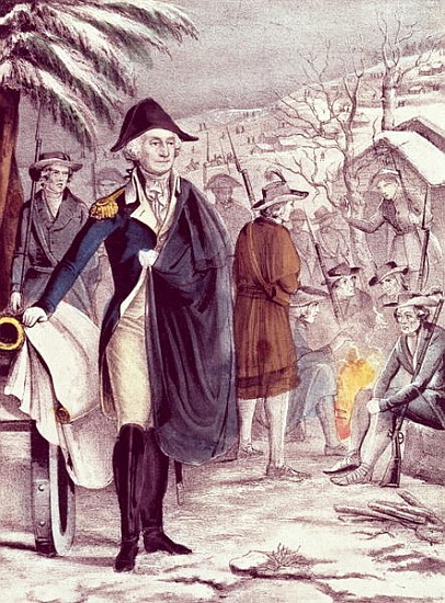 George Washington at Valley Forge, on Dec. 1777; engraved by Nathaniel Currier (1813-88) a Scuola Americana