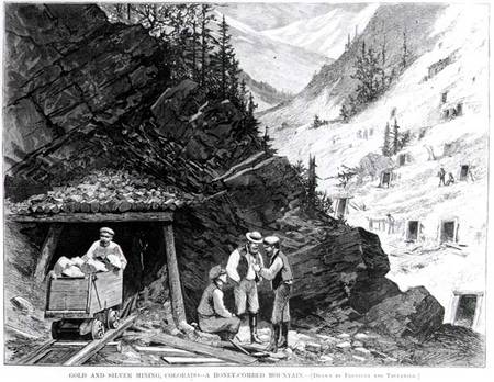 Gold and Silver Mining, Colorado - A Honey-Combed Mountain, from a drawing by Frenzeny and Tavernier a Scuola Americana