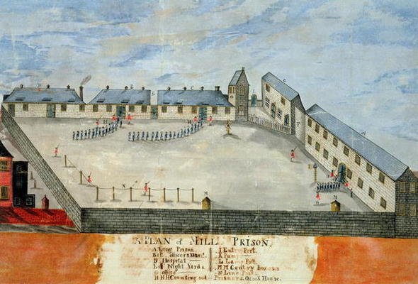 Plan of Mill Prison, late 18th or early 19th century (w/c & ink on paper) a Scuola Americana