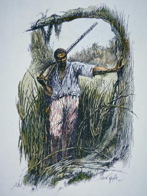 Runaway slaves seeking refuge in the Florida Everglades (coloured engraving) a Scuola Americana