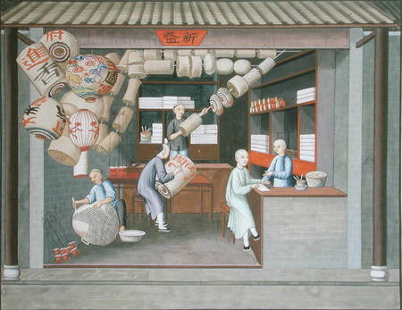 Scene in a Chinese Lantern Shop (w/c & gouache on paper) a Scuola Americana