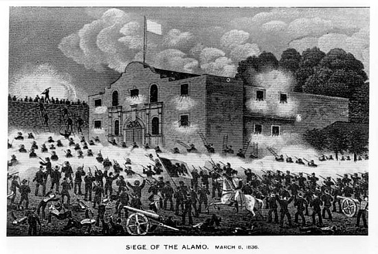The Siege of the Alamo, 6th March 1836, from ''Texas, an Epitome of Texas History, 1897'', by Willia a Scuola Americana