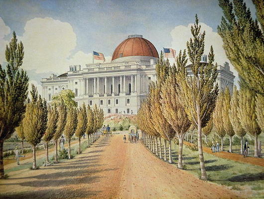 View of the Capitol (colour litho) a Scuola Americana