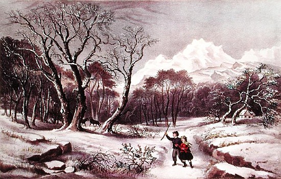 Woodlands in Winter, published Nathaniel Currier (1813-88) and James Merritt Ives (1924-95) a Scuola Americana