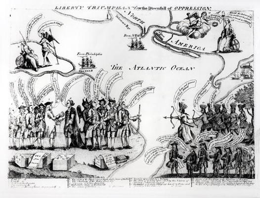 Liberty Triumphant, or the Downfall of Oppression, 1773 (engraving) (b&w photo) a American School, (18th century)