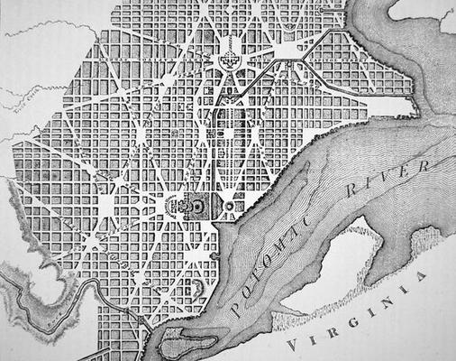 Plan of the City of Washington as originally laid out in 1793 (engraving) a American School, (18th century) (after)