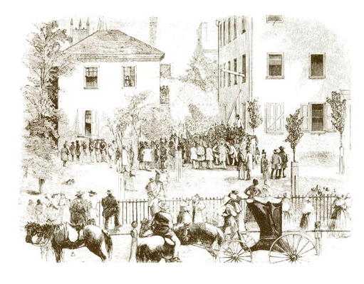 A lynching in Kentucky, 1850s (engraving) (b/w photo) a American School, (19th century)