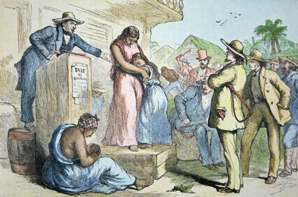 A slave auction in the Deep South, c.1850 (coloured engraving) a American School, (19th century)