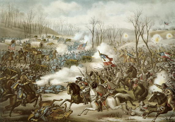 Battle of Pea Ridge, Arkansas, 6th-8th March, engraved by Kurz & Allison (colour litho) a American School, (19th century)
