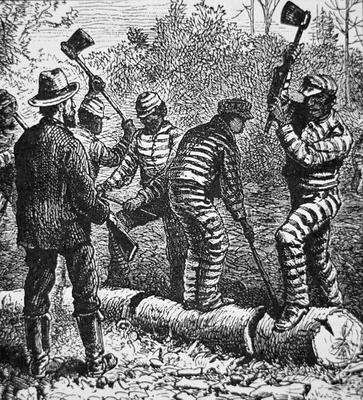 Black convicts on a chain-gang at work in Georgia (engraving) a American School, (19th century)