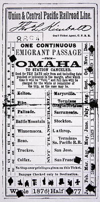 Cheap emigrant ticket to San Francisco, 1876 (print) a American School, (19th century)