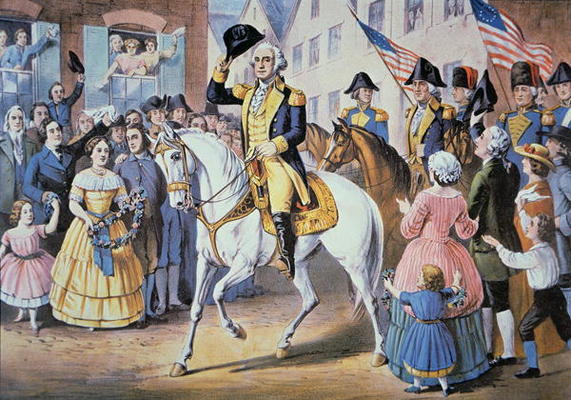 George Washington enters New York City 25 November, 1783 after the evacuation of British forces (col a American School, (19th century)