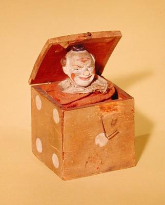 Jack-in-the-box (clown face), 1870-1900 (wood, textile, metal, paint) a American School, (19th century)