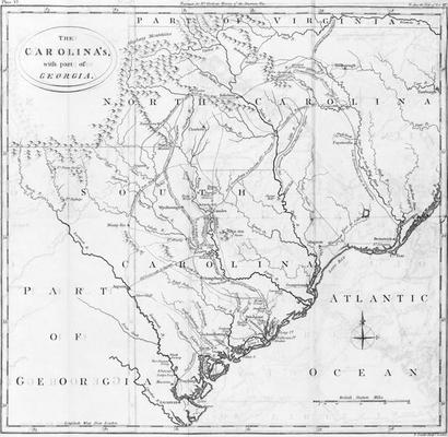 Map of the Carolinas with part of Georgia (engraving) a American School, (19th century)