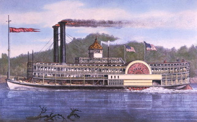 On the Mississippi, 1869 (colour litho) a American School, (19th century)