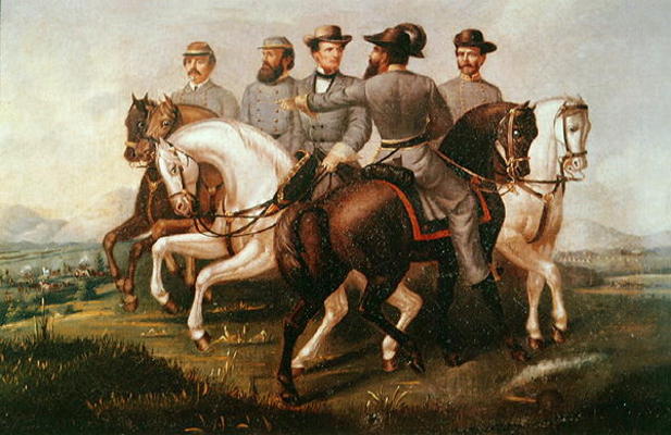 President of the Confederate States during the American Civil War, with his generals (oil on canvas) a American School, (19th century)