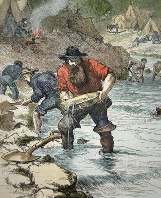 Prospectors panning for gold during the Californian Gold Rush of 1849 (coloured engraving) a American School, (19th century)